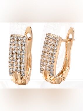 Rose Gold Clip Earrings Pave Cz Sparkly Bar Luxury New